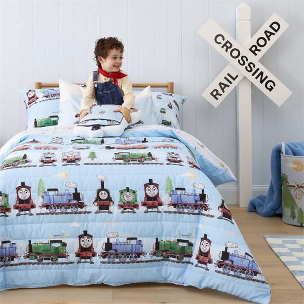 Adairs Kids Mattel Thomas The Tank Engine Blue Quilted Bedlinen Cot (Blue Cot)