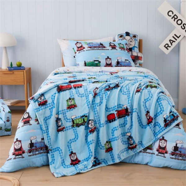 Adairs Kids Mattel Thomas The Tank Ultra Soft Blanket - Blue (Blue Blanket)