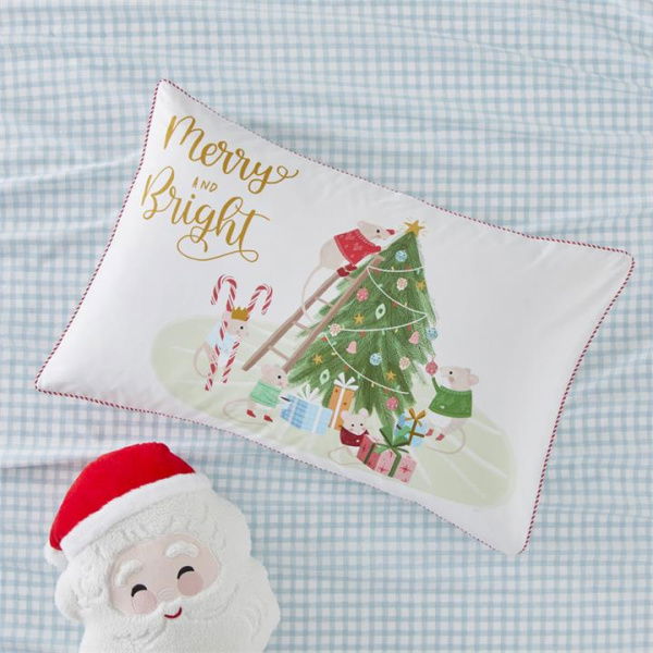 Adairs Red Pillowcase Kids Merry And Bright Mice Christmas Text