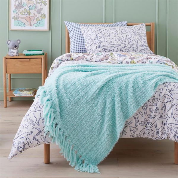 Adairs Kids Misty Mint Feather Yarn Throw - Blue (Blue Throw)