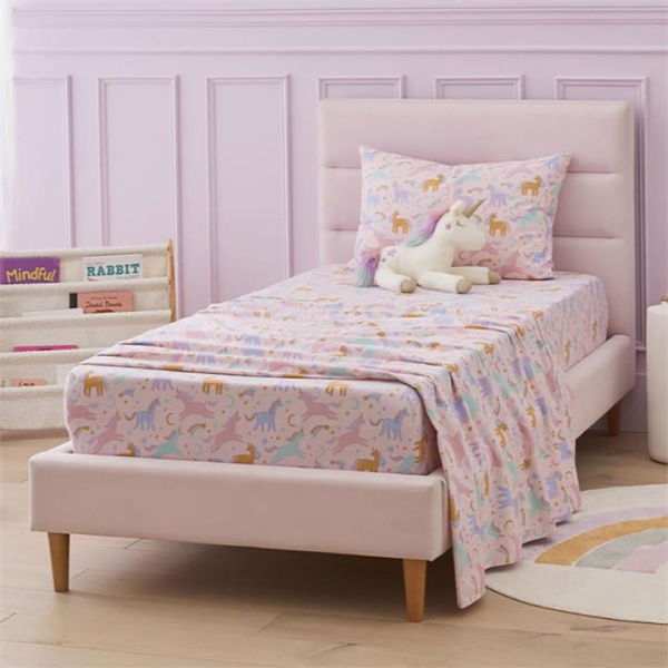 Adairs Kids Moonlight Unicorn Pink Flannelette Sheet Set (Pink Cot)