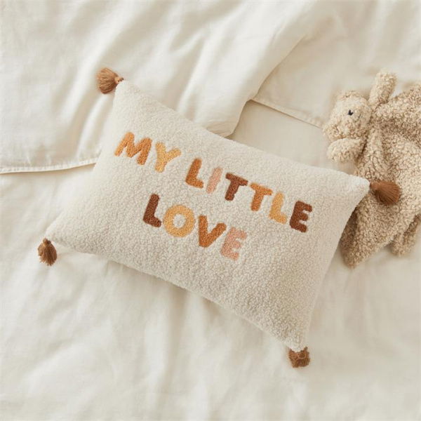 Adairs Natural My Little Love Kids Boucle Text Cushion