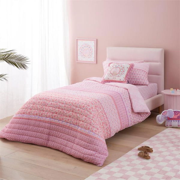 Adairs Kids Nahla Quilted Quilt Cover Set Cot - Pink (Pink Cot)