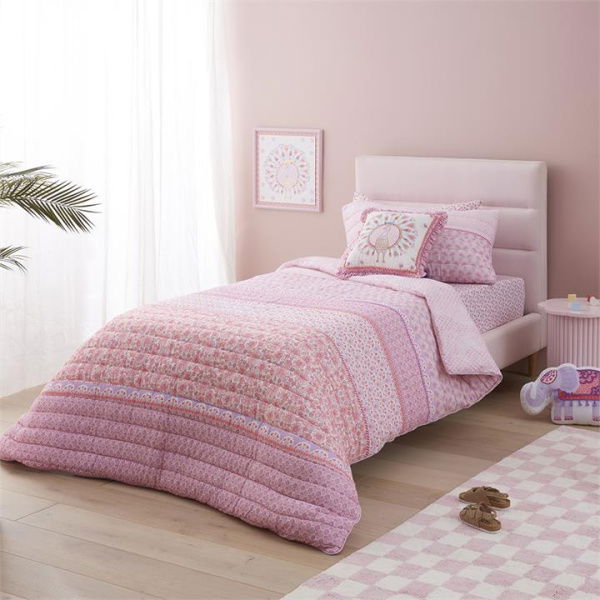 Adairs Kids Nahla Quilted Quilt Cover Set Queen - Pink (Pink Queen)