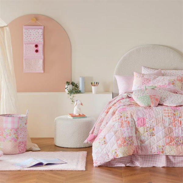 Adairs Kids Nola Patchwork Pink Quilted Quilt Cover Set (Pink Double)