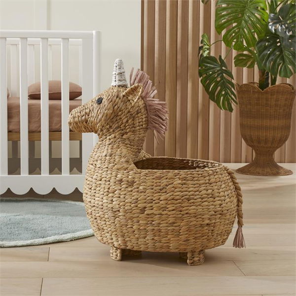 Adairs Kids Novelty Ella Unicorn Storage Basket - Natural (Natural Basket)