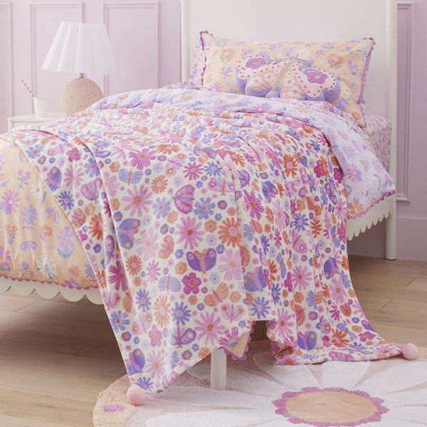 Adairs Kids Novelty Marni Floral Ultra Soft Blanket - Purple (Purple Blanket)