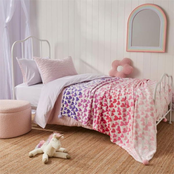 Adairs Pink Kids Novelty Ombre Heart Ultra Soft Blanket