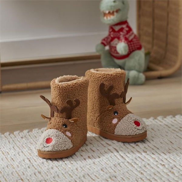 Adairs Brown M/L Kids Novelty Reindeer Sherpa Boots Brown