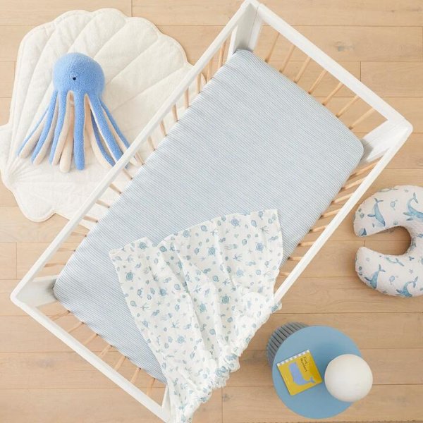 Adairs Kids Ocean Stripe White & Blue Fitted Sheets Pack of 2 (Blue Cot)