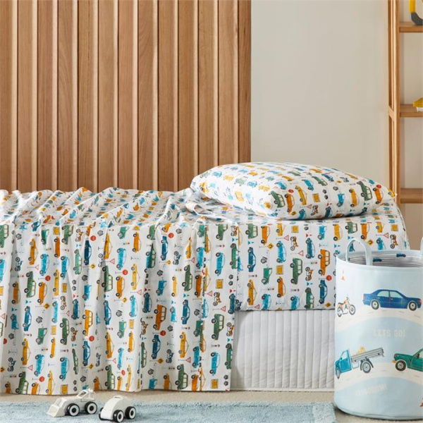 Adairs White Kids On The Road Cot Sheet Set