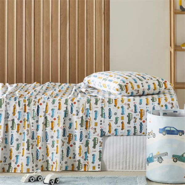 Adairs White Single Kids On The Road White Sheet Set