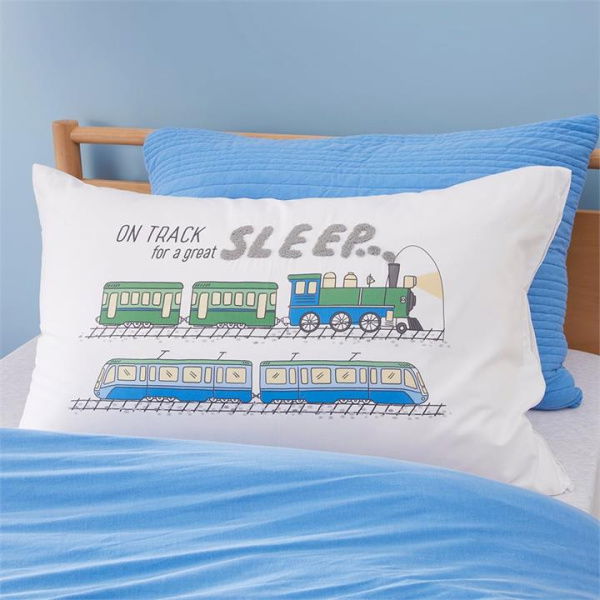 Adairs Kids On Track For Sleep Kids Text Pillowcase - Blue (Blue Pillowcase)