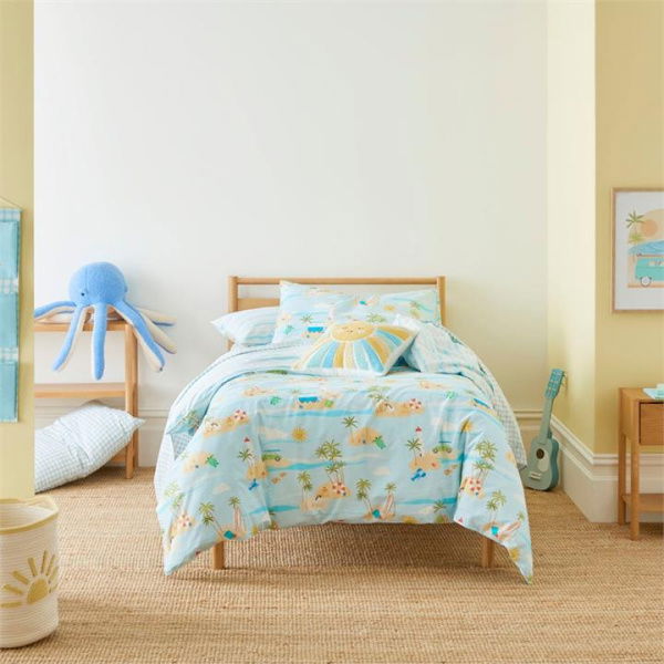 Adairs Blue Double Kids Palm Beach Ocean Quilt Cover Set