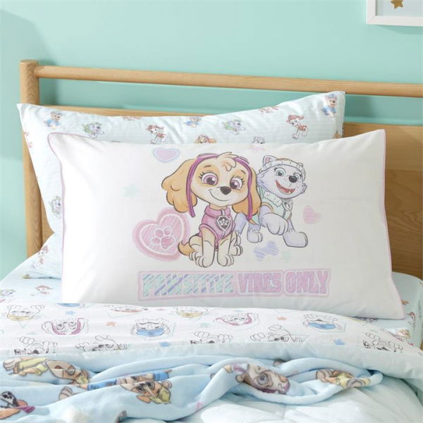 Adairs Kids Paw Patrol Pawsitive Vibes Only Kids Text Pillowcase - Pink (Pink Pillowcase)