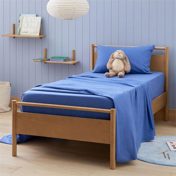 Adairs Kids Plain Dye Deep Blue Flannelette Sheet Set (Blue Double)