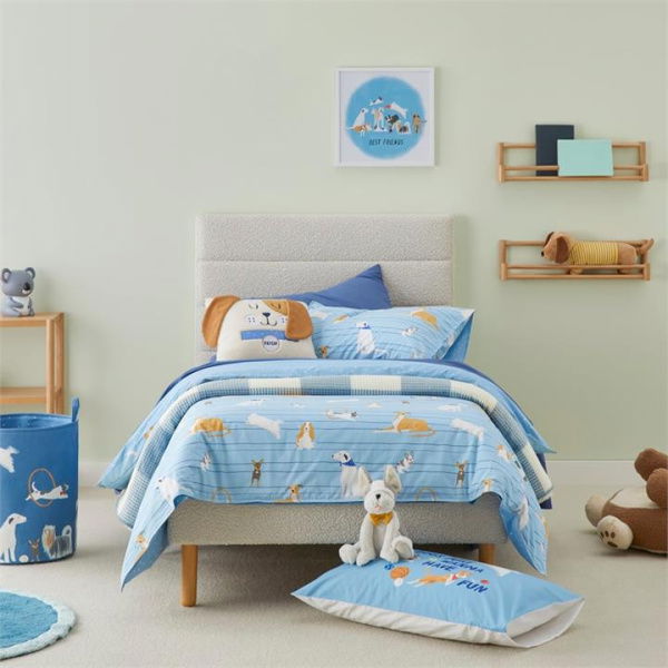 Adairs Blue Double Kids Puppy Love Quilt Cover Set