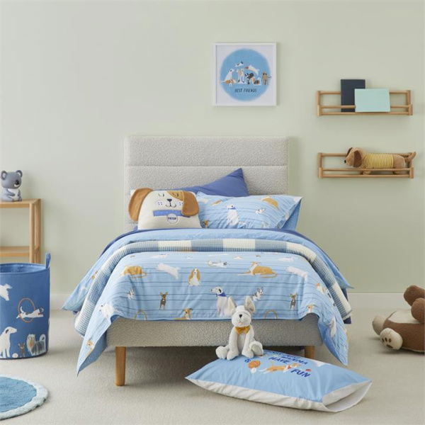 Adairs Blue Queen Kids Puppy Love Blue Quilt Cover Set