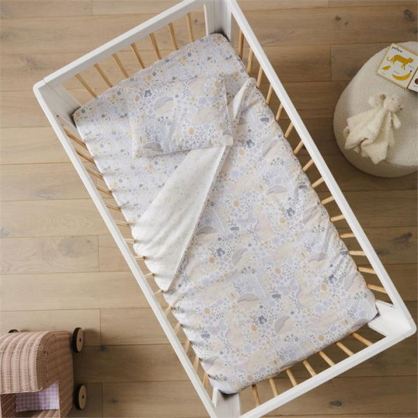 Adairs Kids Pure Nature White Baby Quilted Cot Quilt Cover Set (White Cot)