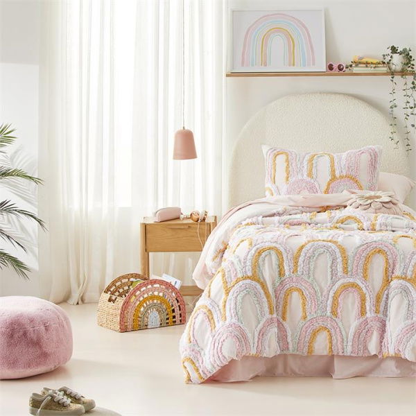 Adairs Pink Cot Kids Rosie Rainbow Tufted Quilt Cover Set