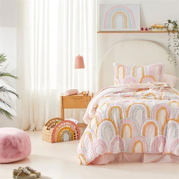 Adairs Pink Queen Kids Rosie Rainbow Tufted Quilt Cover Set Pink