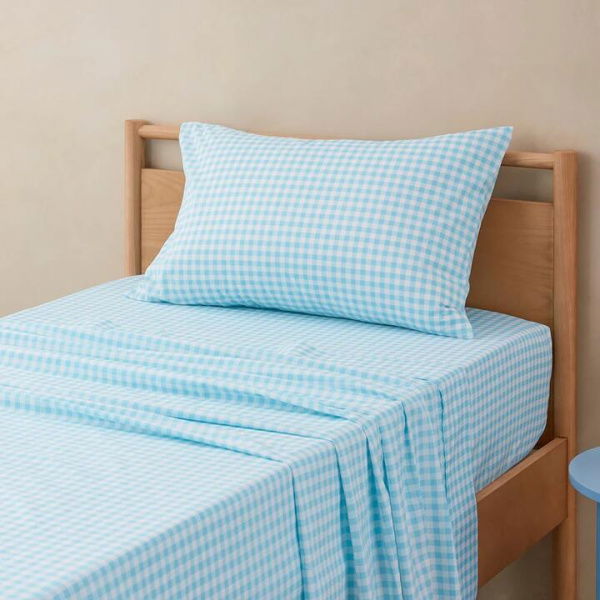 Adairs Kids Rylee Sky Gingham Sheet Set - Blue (Blue Double)