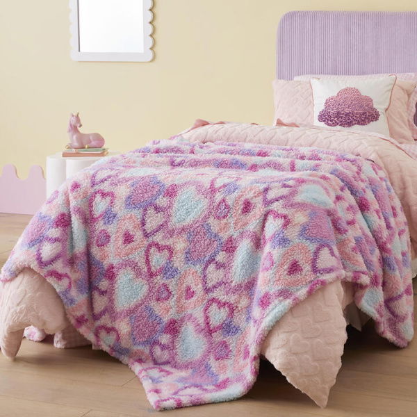 Adairs Kids Sammy I Heart You Sherpa Blanket - Purple (Purple Blanket)