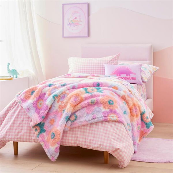 Adairs Kids Sammy Poppy Floral Sherpa Blanket - Pink (Pink Blanket)