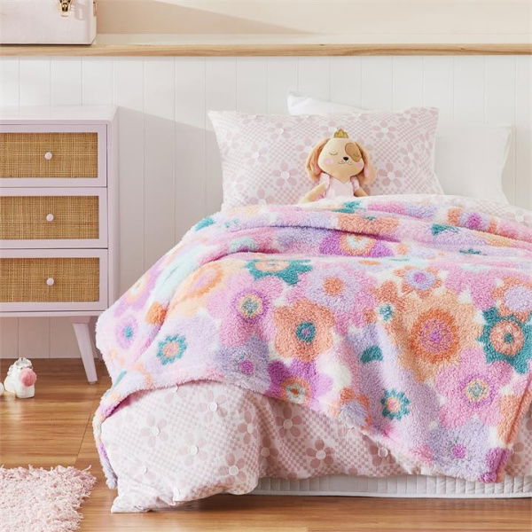 Adairs Pink Kids Sammy Poppy Floral Sherpa Throw