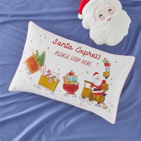 Adairs Red Pillowcase Kids Santa Express Christmas Text Pillowcase Red