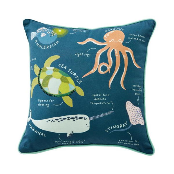 Adairs Blue Cushion Kids Sea Creatures Classic