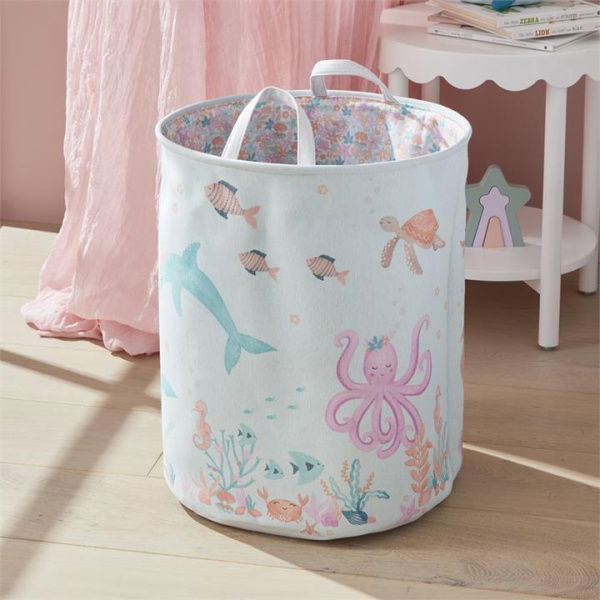 Adairs Blue Basket Kids Sea Garden Designer Printed Basket Blue