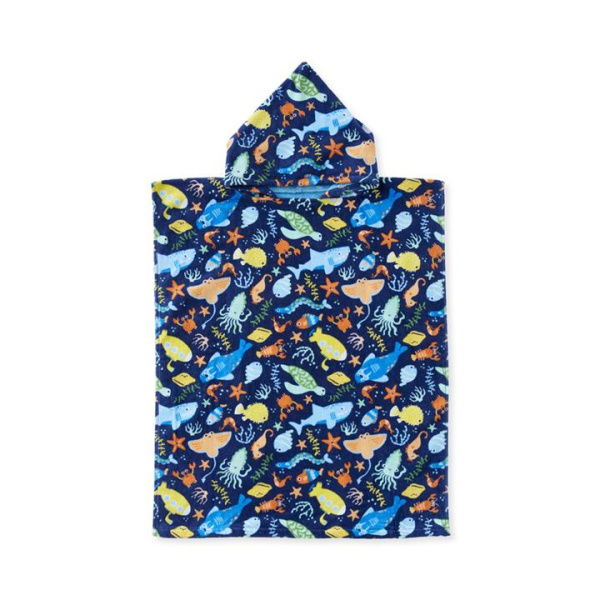 Adairs Blue Medium Kids Sealife Kids Hooded Beach Towel Blue