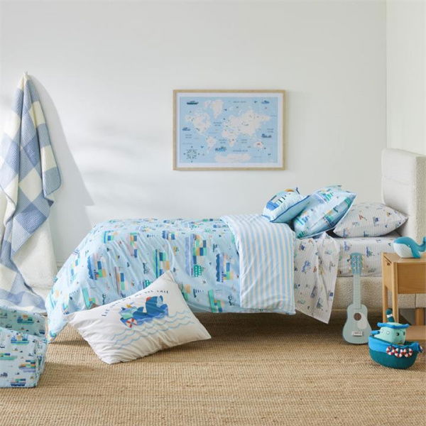 Adairs Blue Cot Kids Ships Of The World Light Blue Quilt Cover Set