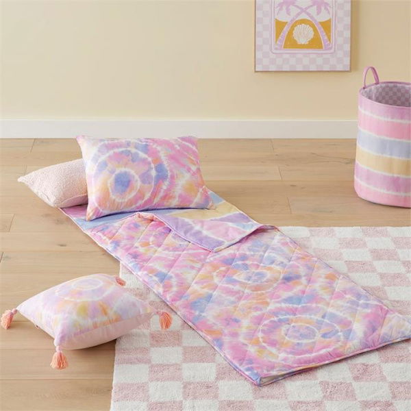 Adairs Kids Sleepover Bubblegum Tie Dye Sleeping Bag - Pink (Pink Sleeping Bag)
