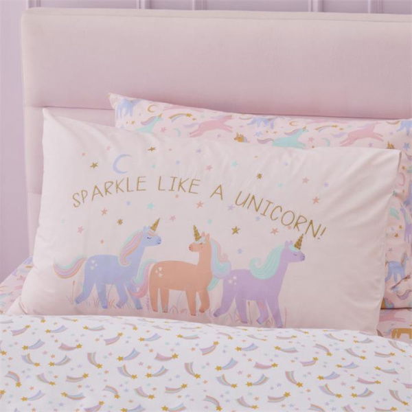 Adairs Kids Sparkle Like A Unicorn Kids Text Pillowcase - White (White Pillowcase)