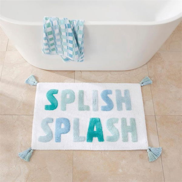 Adairs Kids Splish Splash Blue & Mint Text Bath Mat (Blue Bath Mat)