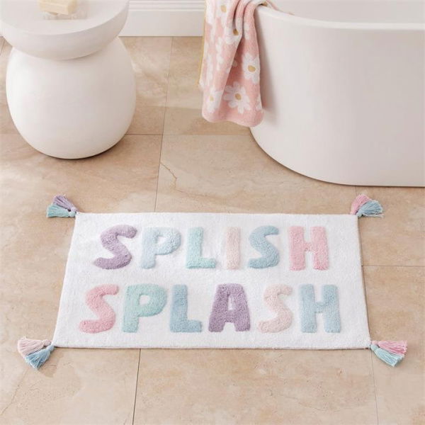 Adairs Kids Splish Splash Pink & Lilac Text Bath Mat (Pink Bath Mat)