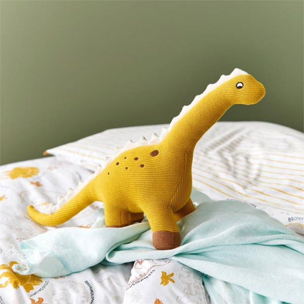 Adairs Mustard Yellow Kids Spotty Dinosaur Knitted Toy