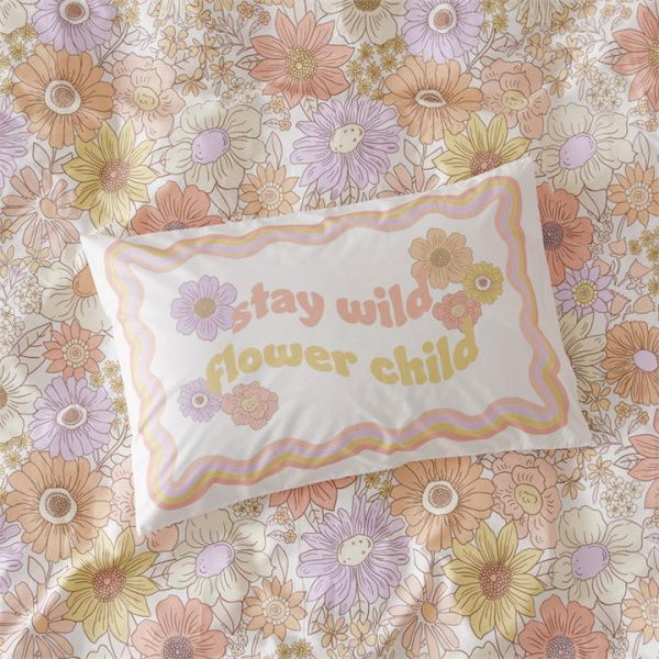 Adairs Orange Kids Stay Wild Flower Child Text Pillowcase