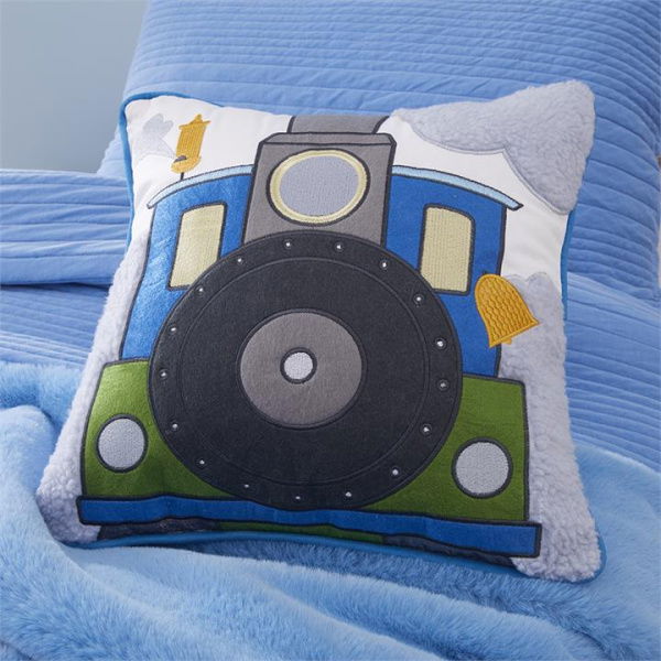 Adairs Kids Steam Train Classic Cushion - Blue (Blue Cushion)