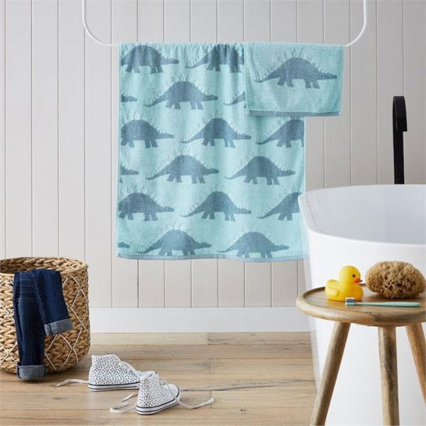 Adairs Aqua Blue Kids Stegosaurus Bath Towel