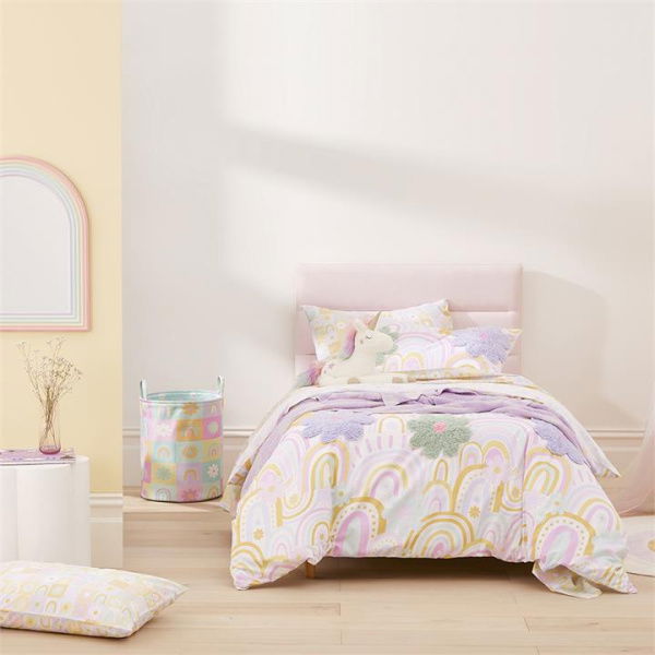 Adairs Pink Kids Sunshine & Rainbows Fresh Pastels Cot Quilt Cover Set