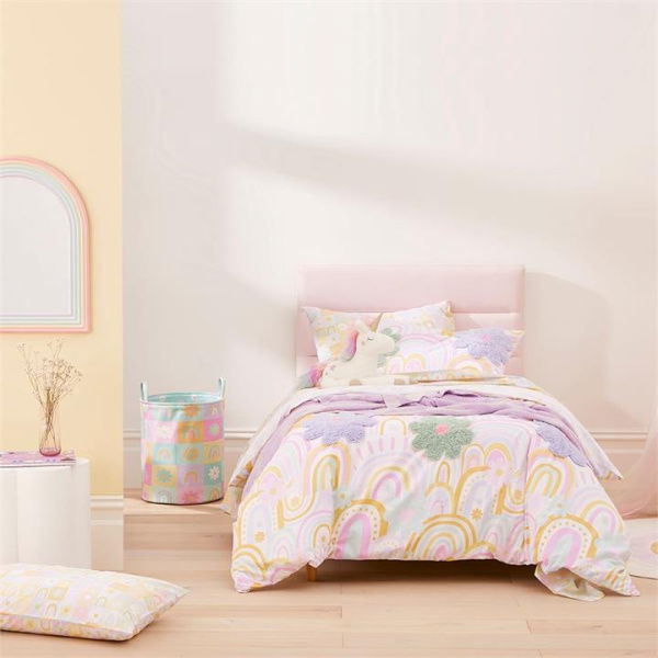 Adairs Pink Single Kids Sunshine & Rainbows Fresh Pastels Quilt Cover Set