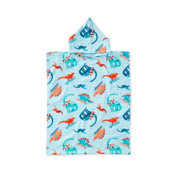 Adairs Blue Medium Kids Surfing Dinos Kids Hooded Beach Towel Blue