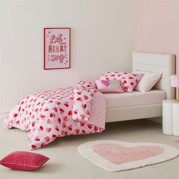 Adairs Pink Single Kids Sweet Heart Stonewashed Quilt Cover Set