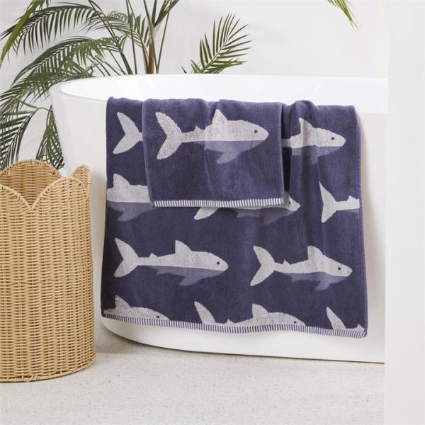 Adairs Blue Bath Towel Kids Swimming Sharks Navy Towel Blue