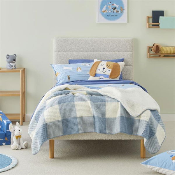 Adairs Steel Blue Kids Tanner Gingham Check Waffle Blanket