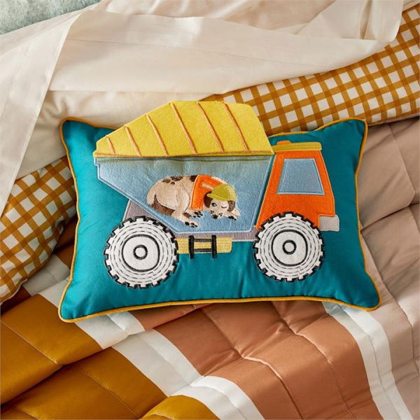 Adairs Kids Tipper Truck Classic Cushion - Green (Green Cushion)