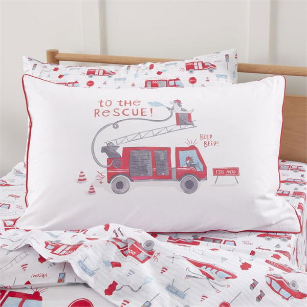 Adairs Kids Transport Rescue Crew Kids Text Pillowcase - White (White Pillowcase)